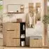 OKWISH Garderoben-Set mit Schuhschrank, gepolsterter Bank und Spiegel, natur/schwarz, 150x35x161,5cm