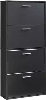 en.casa Sykkylven Schuhschrank mit 4 Klappen, schwarz, 134x60x24cm