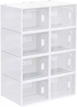 HomCom Schuhboxen 8er Set stapelbar, magnetische T&uuml;ren, transparent/wei&szlig;, bis Gr. 45