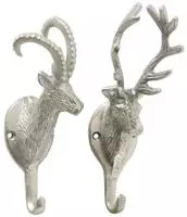 2er Set Geraderobe Haken Geweih Replik Hirsch Silber Halter Hirschsch&auml;del
