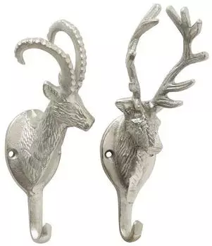Boltze Ali Garderobenhaken Hirsch/Gams, Metall, 18cm, 2er-Set (1541000)