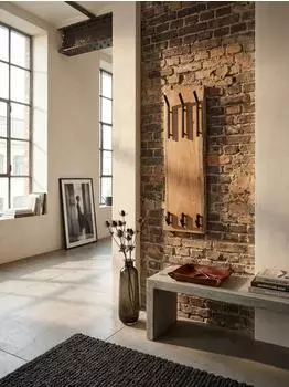 KADIMA DESIGN Wandgarderobe Akazie Massivholz/Metall, 2-reihige Hakenleiste, 35,5x100x11cm