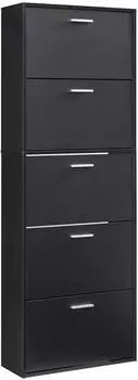 en.casa Sykkylven Schuhschrank 5 Klappen, 169x60x24cm, schwarz