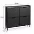 Relaxdays Schuhkipper 4 Fächer, geriffelte Front, schwarz, 90x100x19cm (MDF/Metall)