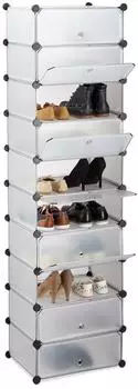 Relaxdays Schuhregal 10 Ebenen, transparent, Kunststoff/Metall, 49x176x37cm