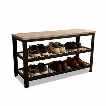 Relaxdays Schuhbank mit Sitzfläche, 2 Gitterablagen, 45x73x30cm (10052250_8297)