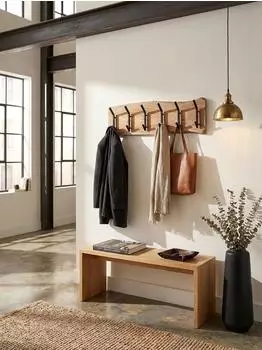 KADIMA DESIGN Wandgarderobe Akazien-Massivholz & Metall, 100x29x12,5cm