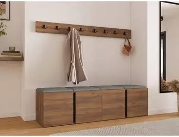 Mirjan24 Orion VII Garderoben-Set mit Sitzbank, 2 Schuhschr&auml;nke, Nussbaum/grau (800002079876)