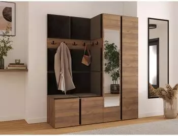 Mirjan24 Orion XII Garderoben-Set mit Spiegel, Sitzbank, Wandpanelen 158x186x46cm (800002079853)