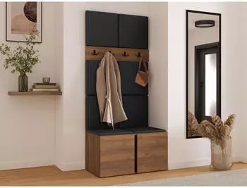 Mirjan24 Orion IV Garderoben-Set nussbaumfarben/schwarz, 84x186x46cm