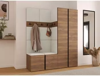 Mirjan24 Orion III Garderoben-Set mit Sitzbank, nussbaumfarben/beige, 158x186x46cm (800002079990)
