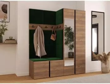 Mirjan24 Orion XII Garderoben-Set mit Sitzbank, Spiegel, 11 Wandpanelen 42x42 (800002079856)