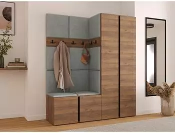 Mirjan24 Orion III Garderoben-Set mit Kleiderschrank, Schuhschrank & Sitzbank, 158x186x46cm (800002080008)
