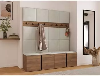 Mirjan24 Orion V Garderoben-Set mit Sitzbank, 16 Wandpaneelen, nussbaumfarben/beige (800002080032)
