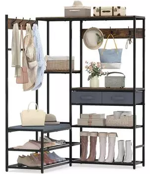 Costway Eck-Garderobenst&auml;nder mit Sitzbank, Schuhregal & 7 Haken, 107x99x152cm (VH35710OR)