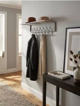 KADIMA DESIGN Wandgarderobe Metall silber mit Ablage und Hutablage, 74,5x29x30cm