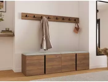 Mirjan24 Orion VII Garderoben-Set mit Sitzbank, 2 Schuhschr&auml;nke, Nussbaum/Beige, 168x42x46cm (800002079884)