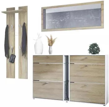 Vladon Orlando Garderoben-Set mit Schuhschrank, Wandpaneel & Wandspiegel, wei&szlig; matt (50027819)