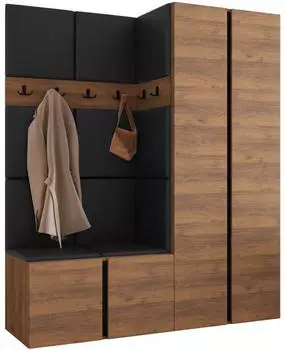 Mirjan24 Orion III Garderoben-Set nussbaumfarben/schwarz, 158x186x46cm (800002079968)