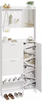SoBuy FSR233-W Schuhschrank schmal mit Spiegel, Haken & Klappf&auml;chern, 83x14x197cm (FSR233-W)