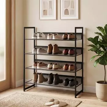 HomCom Schuhregal 4 Ebenen, 12 Paar, Metall, schwarz, 72x30x82,7cm