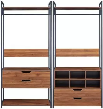 en.casa Larem Garderoben-Set 2-teilig, schwarz/Walnussoptik