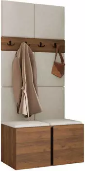Mirjan24 Orion IV Garderoben-Set mit Schuhschrank, Kleiderhakenbrett & Sitzbank, nussbaumfarben/beige (800002079783)