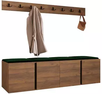 Mirjan24 Orion VII Garderoben-Set mit Sitzbank, nussbaum/grün, 168x42x46cm (800002079902)