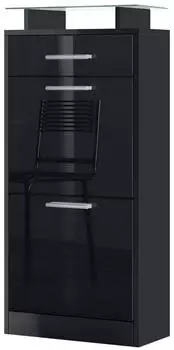 Vladon Loret V2 Schuhschrank schwarz matt/schwarz hochglanz, 2 Klappen, 1 Schublade, 46x104x23cm (800000592151)