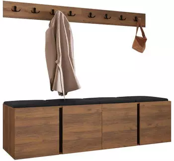 Mirjan24 Orion VII Garderoben-Set, Nussbaumfarben/Schwarz, 168x42x46cm (800002079909)
