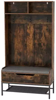 Costway 4-in-1-Garderobenständer mit Bank, Schuhregal & Haken, braun (VH33683OR)