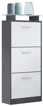 Vladon Lavia V2 Schuhschrank 3 Klappen, Glasablage, wei&szlig; matt (800000755100)