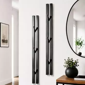 DanDiBo Wandgarderobe mit Haken, schwarz, Metall, 2er-Set (96779)
