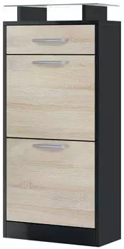 Vladon Loret V2 Schuhschrank 2 Klappen, 1 Schublade, schwarz matt/Eiche s&auml;gerau (800000592134)