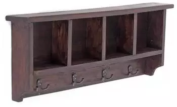 DESIGN DELIGHTS Vintage 70 Wandgarderobe mit Regal, Recyclingholz, dunkelbraun (70x27x11cm)
