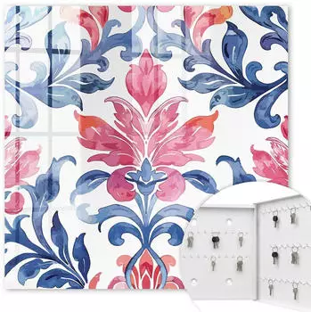 Tulup Schlüsselkasten mit Glasfront, 50 Haken, weiß, bunte Ornamente (010940900010200283263)