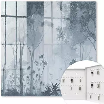 Tulup Schlüsselschrank Metall 30x30cm weiß, Glasfront, Nebelwald (010940900010200282753)