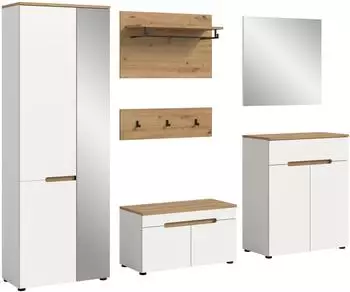 xonox.home Canu Garderoben-Set 5-teilig, wei&szlig;/Eiche Artisan, 255x190x37cm