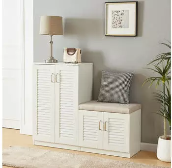 en.casa L&oslash;ten Schuhschrank mit Sitzbank, wei&szlig;, 120x97x36cm (800000473656)