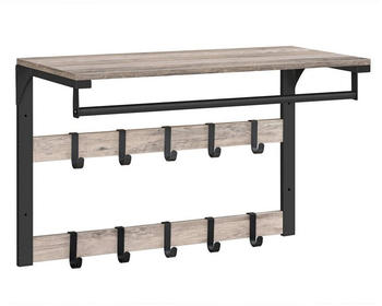 Vasagle Wandregal mit 10 abnehmbaren Haken, Kleiderstange, 30x65x42 cm (TxBxH), greige (RCL101B02)