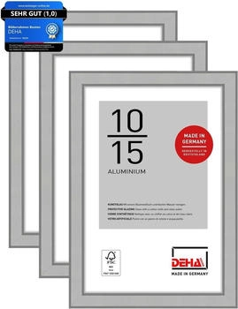 Deha Design Aluminium Portraitrahmen 3er SET Boston 10x15 cm Struktur Silber Matt