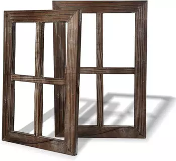 Braun Vintage Holzfensterrahmen Wanddeko 40x28cm, 2er-Set (MC2P)