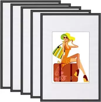 Woltu Bilderrahmen 5er-Set mit Passepartout, Kunststoff, schwarz, 15x20cm (#2717)