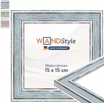 WANDStyle Bilderrahmen H460 Massivholz, vintage, blau, 15x15cm (H460-004-015-015N-00)