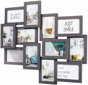 kobolo Bilderrahmen-Collage BIG GREY, Holz, grau antik, 12 Bilder (37077-06)
