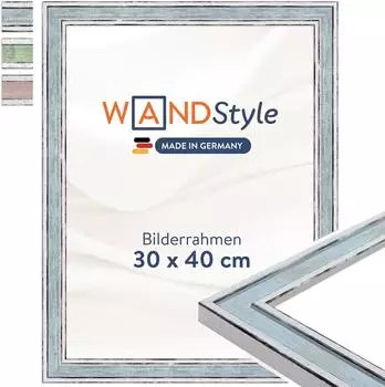 WANDStyle Bilderrahmen H460 Vintage blau 30x40cm Massivholz (H460-004-030-040N-00)