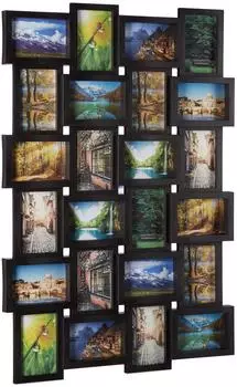 Relaxdays Staffelbilderrahmen Collage 24 Fotos 10x15cm, 59x86cm, schwarz (10021954_46)