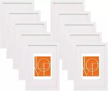 Woltu Bilderrahmen 15x20cm mit Passepartout, MDF, weiß, 10er-Set (BR9647ws-10)