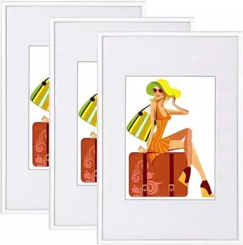 Woltu Bilderrahmen 3er-Set mit Passepartout, Kunststoff, 50x70cm (BR9945ws-3)