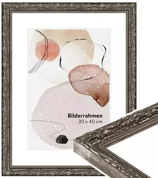 WANDStyle H530 Bilderrahmen Barock Massivholz, silber, 30x45cm (H530-031-030-045N-00)